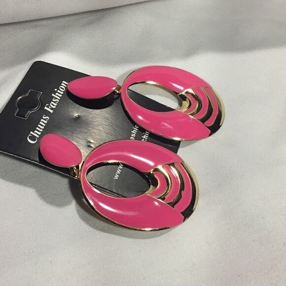 Pink & Gold Costume Dangle Earrings (UC3) - Picture 2 of 6